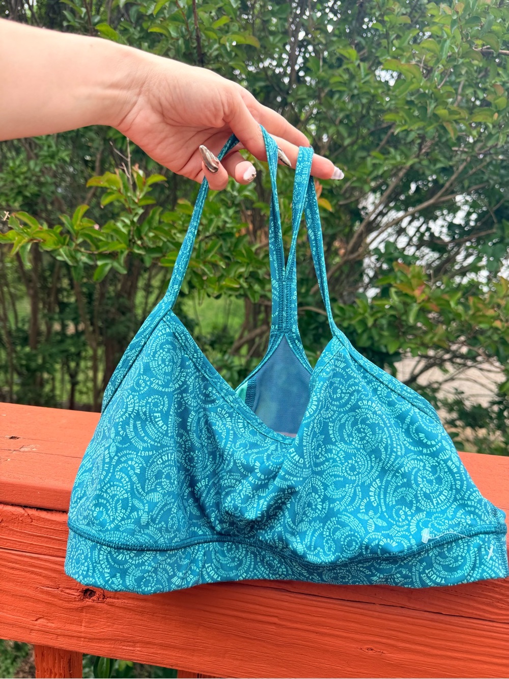 Lululemon Flow Y Bra Foli Manifesto Bali Breeze Tofino Teal Size 10